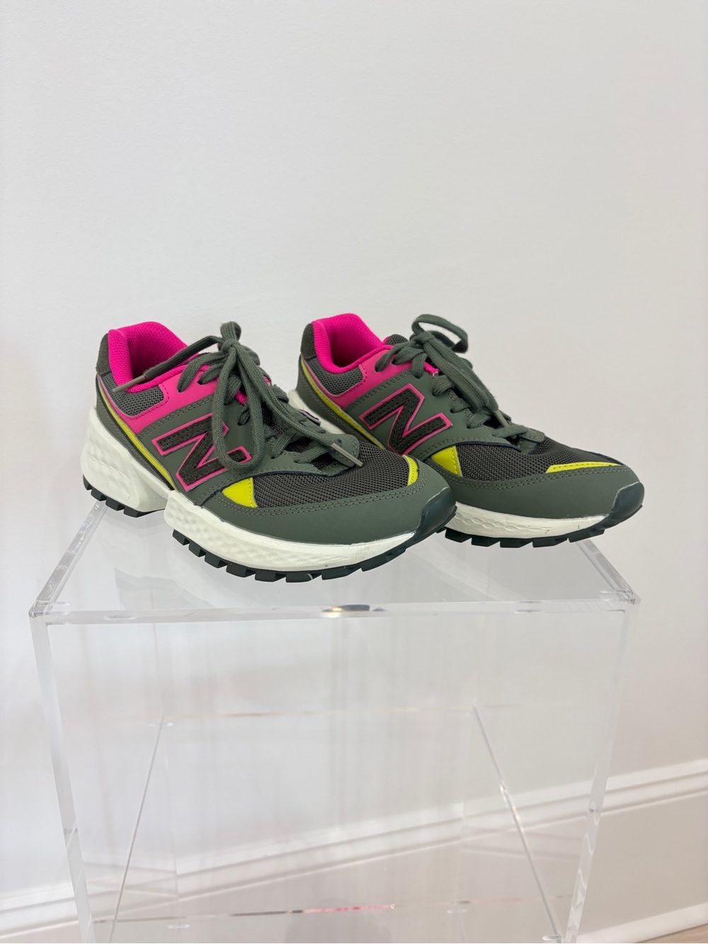 New Balance 574 FIGS Collab in Olive Green, Hot Pink & Yellow Women's Sneakers - Picture 3 of 14
